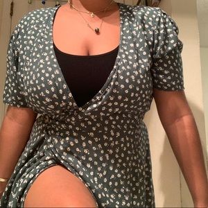 Green floral wrap dress